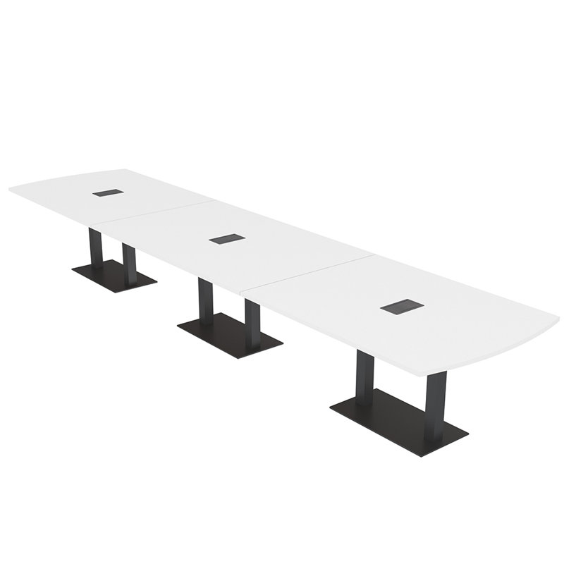 Table de conférence Pavert Arc Unité électrique, Noir mat, Blanc classique, H 30 po x l 216 po x P 48 po