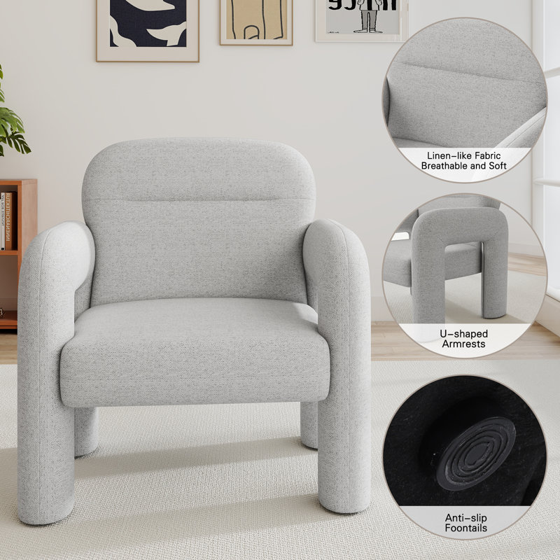 23.5'' W Modern Fabric Upholstered Accent Chairs With U-Shaped Arm, Little Gray