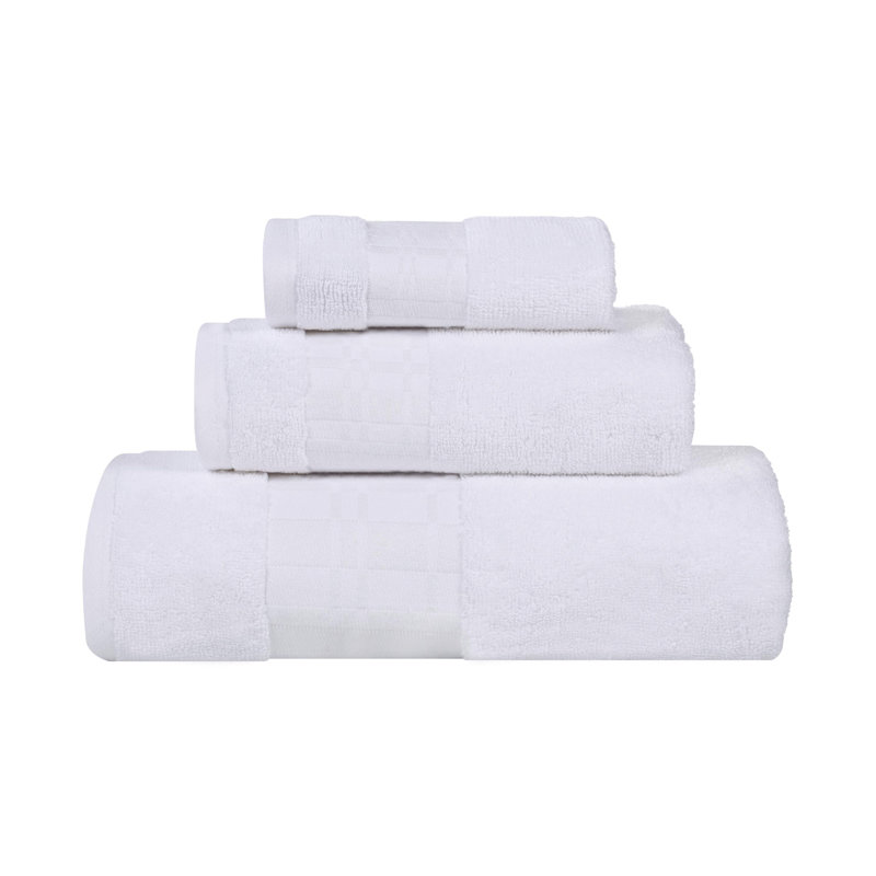 Davis Larissa Cotton Medium Weight Geometric Border 3 PC Assorted Towel Set, White/White