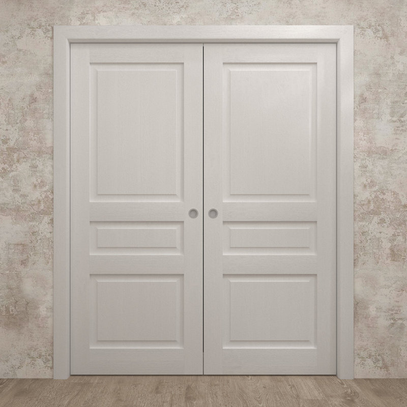 Portes coulissantes françaises à double poche | Ego 5012 | Ensemble de quincaillerie de rail | Portes intérieures modernes en bois massif pour chambre à coucher