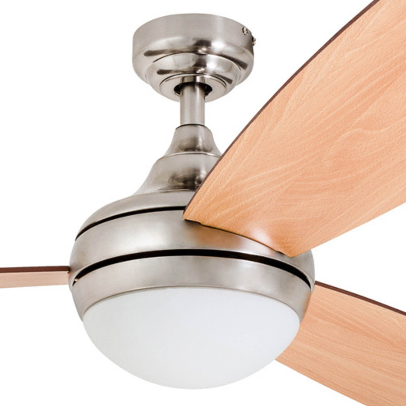 Bruening 52'' Ceiling Fan with Light Kit, Brushed Nickel with Brown Blades