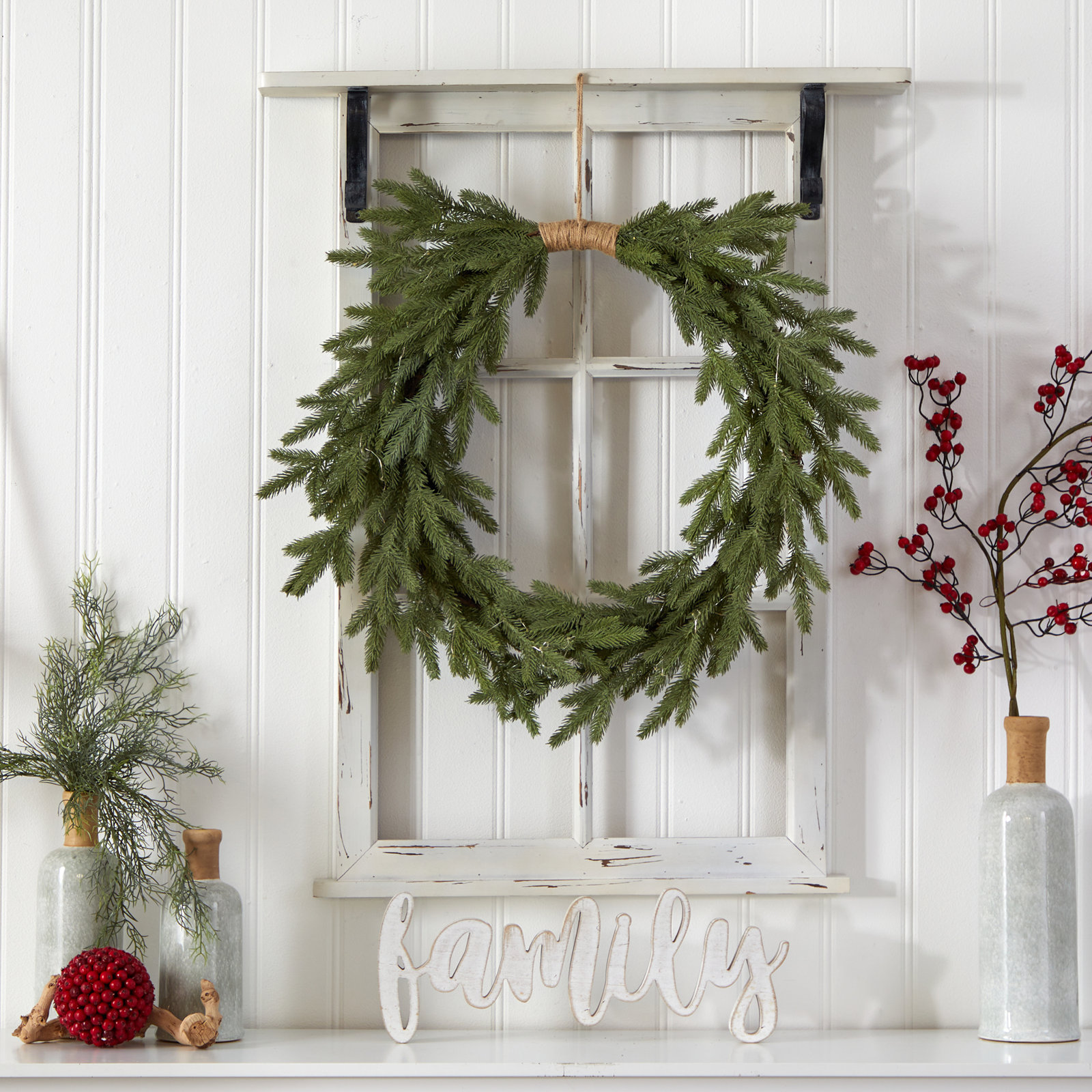 24'' Faux Fir Lighted Wreath