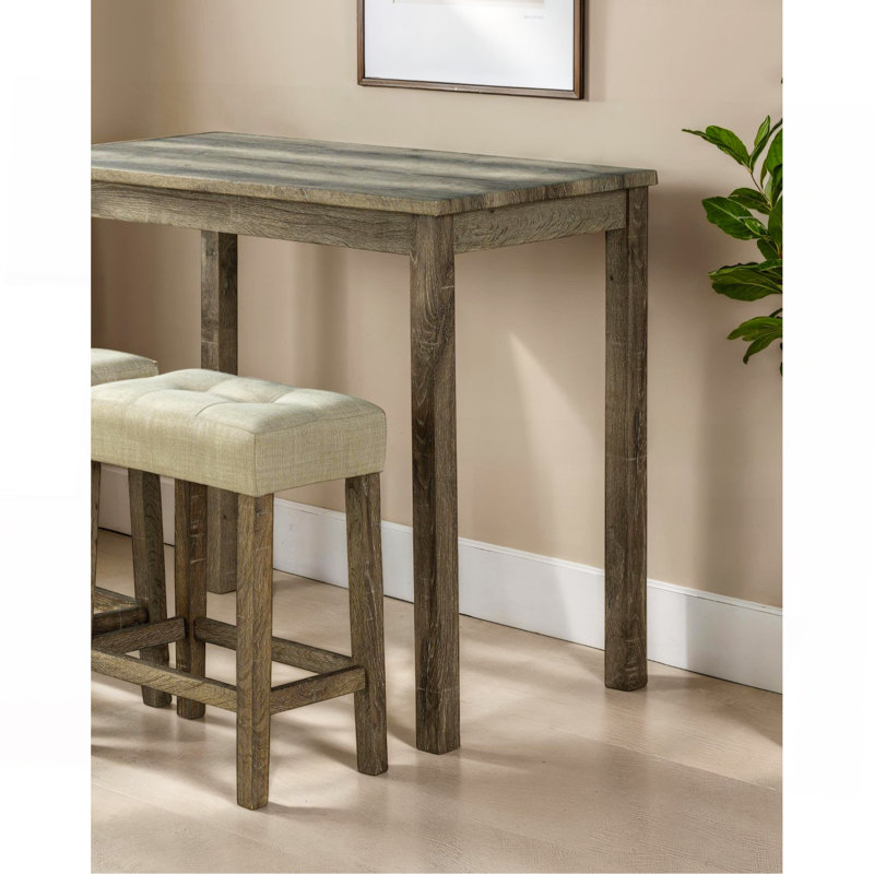 Modern Transitional Brown Dining Table W 2X Stools Biscuit-Tufted Seat Cushion Chair 3Pc Dining Set