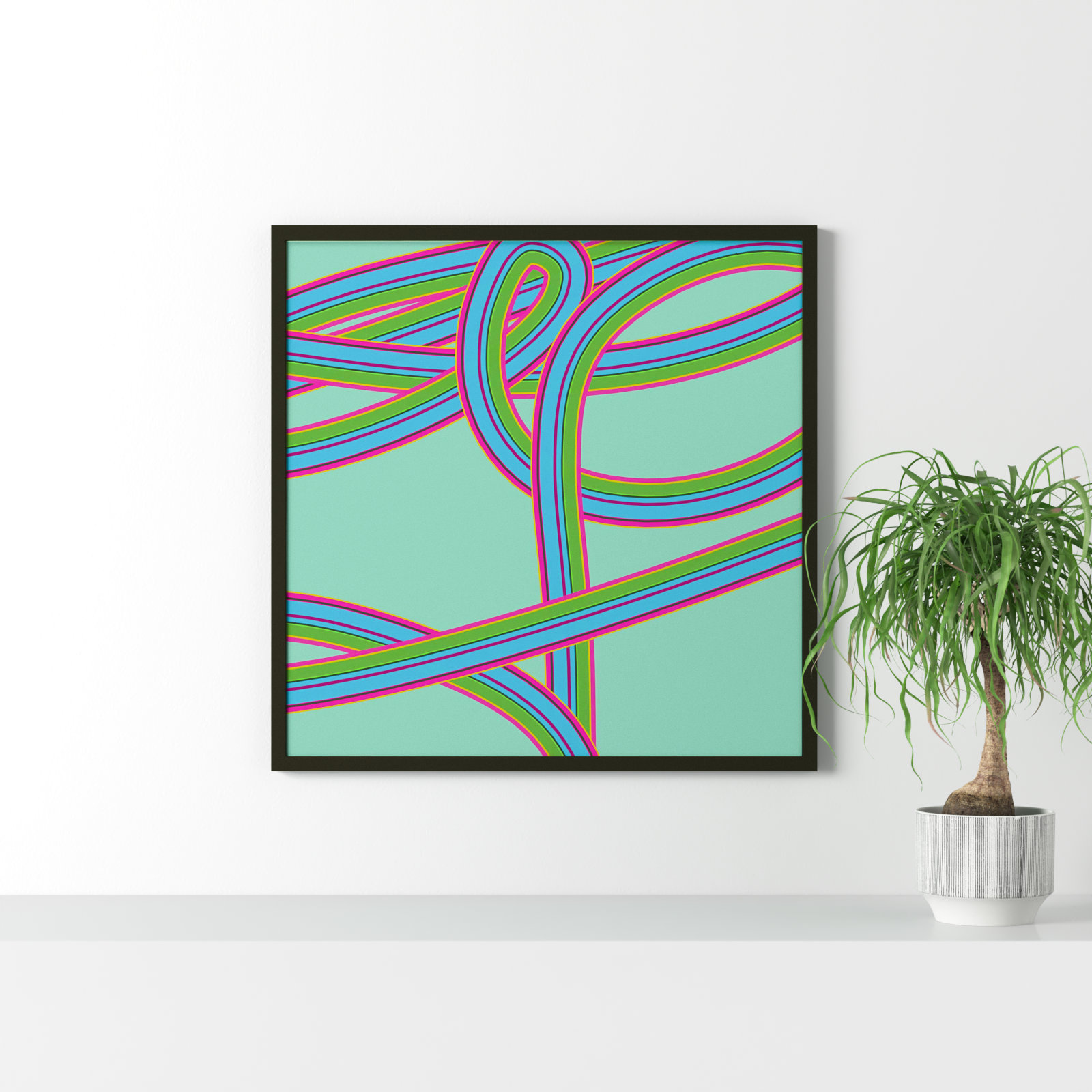 Polo "Turquoise Twist" Print by Jacques Pilon, Black, 36" H x 36" W x 1.25" D
