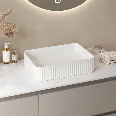 Lavabo de salle de bain vasque rectangulaire en céramique blanche 20 po avec design rayé pour installation sur comptoir