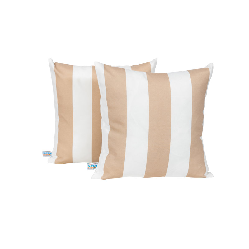 Champagne and White Striped Outdoor Square Throw Pillows Set