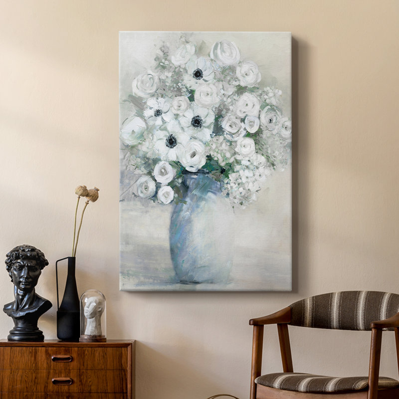 Bouquet d'anémones blanches - galerie Cavas sur mesure, H 12 po x l 8 po
