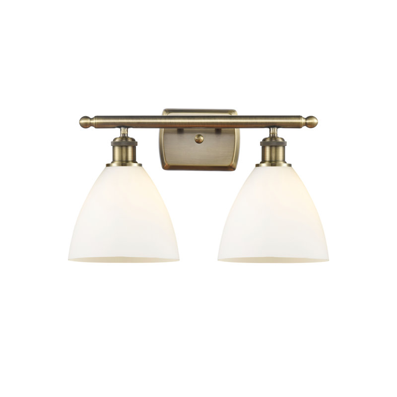 Éclairage pour meuble-lavabo 2 lumières Shauna, Laiton antique, Blanc mat, Incandescent