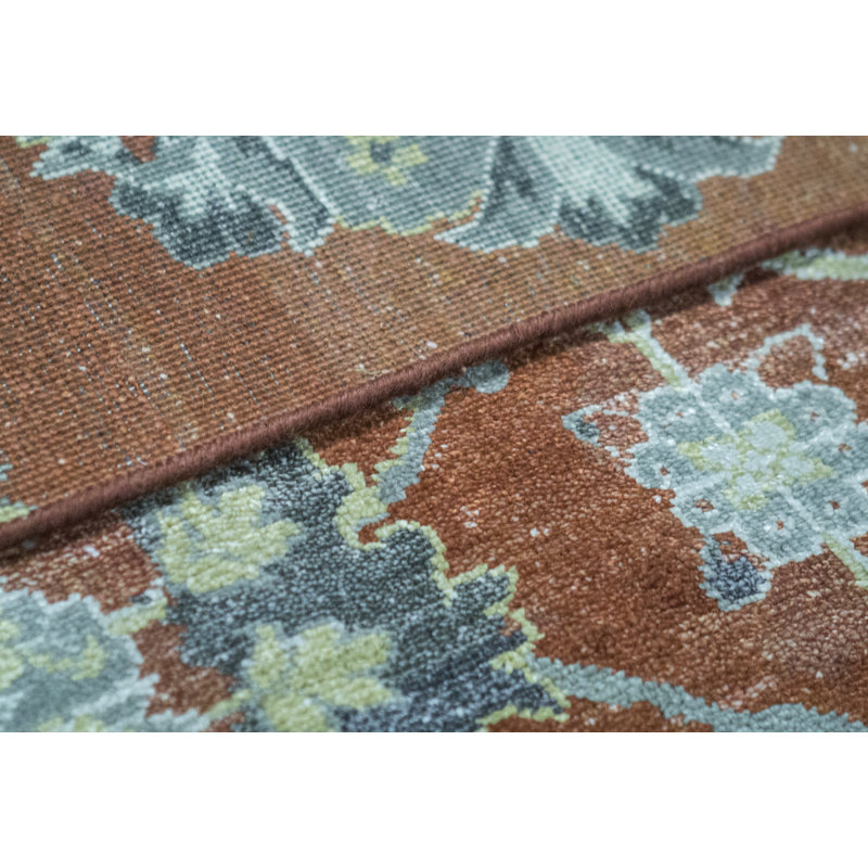 Wool Floral Area Rug in Rust/Blue