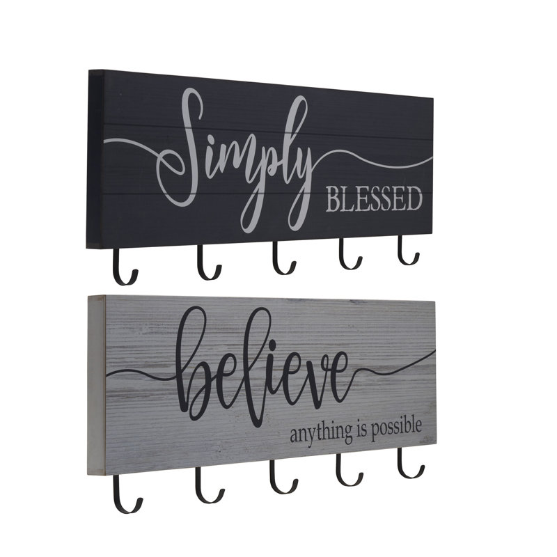 Melannco Set Of 2 Wall-Mounted Hook Racks, W/Sentiments
