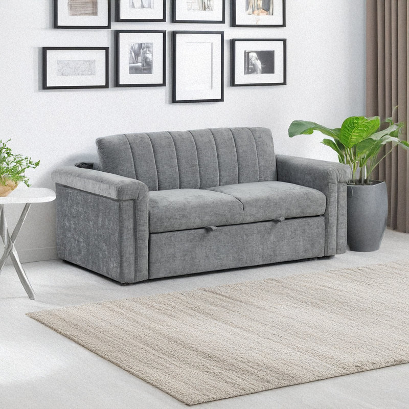 Versatile Convertible Sofa, Gray, 31.15" H x 61.05" W x 33.85" D