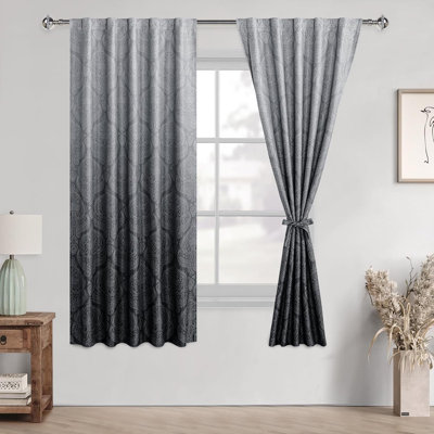 2 Panels 85% Blackout Back Tab Ombre Room Darkening for Bedroom - Damask Design Thermal Insulted Window Drapes with Tiebacks Light Blocking Curtains for Living Room