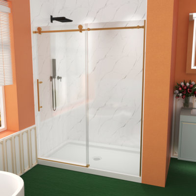 56-60" W x 74" H Sliding Glass Shower Door with Soft Close System, 5/16" Tempered Glass