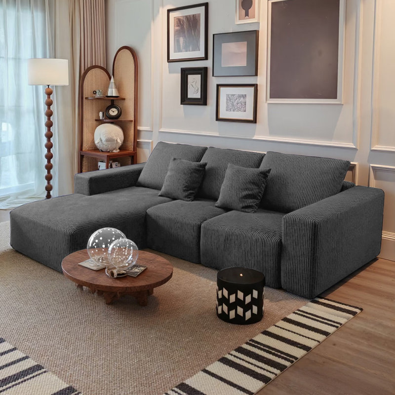 108 po Canapé modulaire surdimensionné sans canapé pour meubles de salon, Grey Corduroy, Left Hand Facing