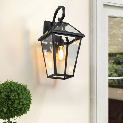 Ensemble de lanternes murales d'extérieur 21 po (H) 21 po - Applique murale moderne en métal noir et verre transparent pour éclairage de porche, de patio et de jardin (ampoule non incluse)