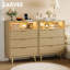 Commode à 3 tiroirs cannelée pour chambre à coucher, commode moderne avec lumières DEL intégrées et conception à devant ondulé, grande commode de rangement-286917848