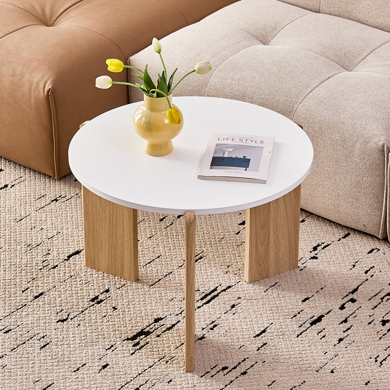 Round Nesting Coffee Tables Set Of 2 For Living Room [Interchangeable Height] Mid Century Modern Circle Side Table For Bedroom, Apartment