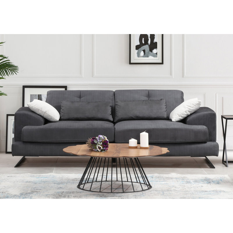Canapé moderne 3 places avec dossier réglable, tissu anthracite, 88,6 x 36,2 x 31,1 pouces | Structure durable en bois de hêtre et en carton, 100% polyester doux, comprend 4 coussins, pieds en métal noir élégants - parfaits pour la maison et le bureau
