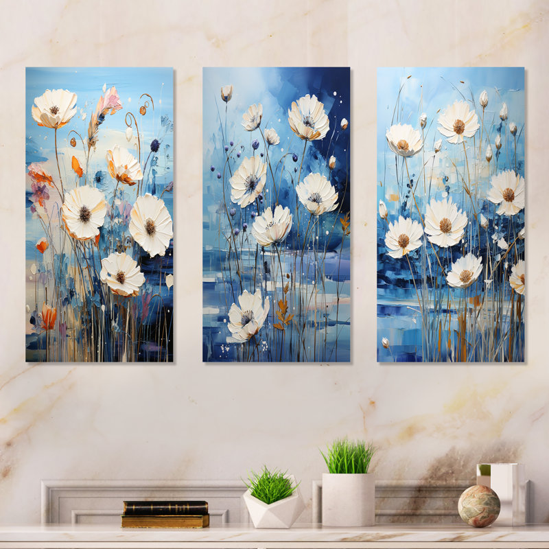 Blue Cornflower Melody - Cornflowers Metal Wall Art Set Of 3, 28" H x 36" W