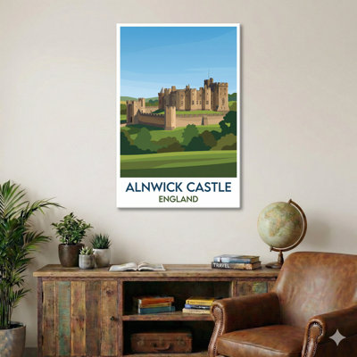 Alnwick Castle, England - Romantic Travel Poster Of Northumberland Castle, Castles And Palaces. Giclée Print On Wrapped Canvas. Wall Art, Home Decor - Castles & Palaces, England - Wrapped Canvas Print