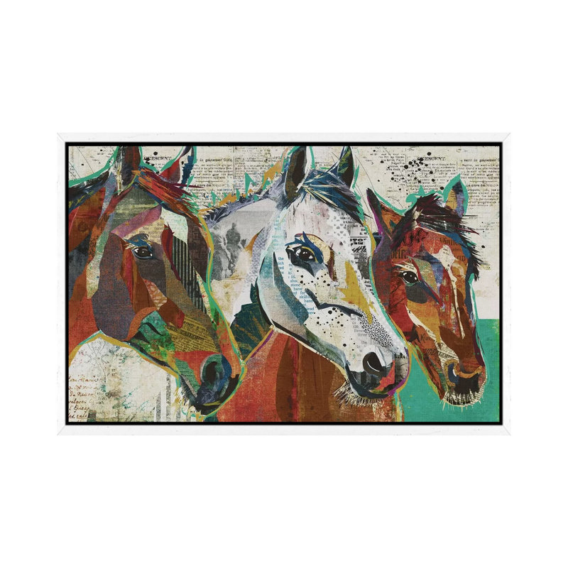 3 Horses by Traci Anderson - Painting on Canvas, White Framed, 45.72cm H x 66.04cm W x 3.81cm D