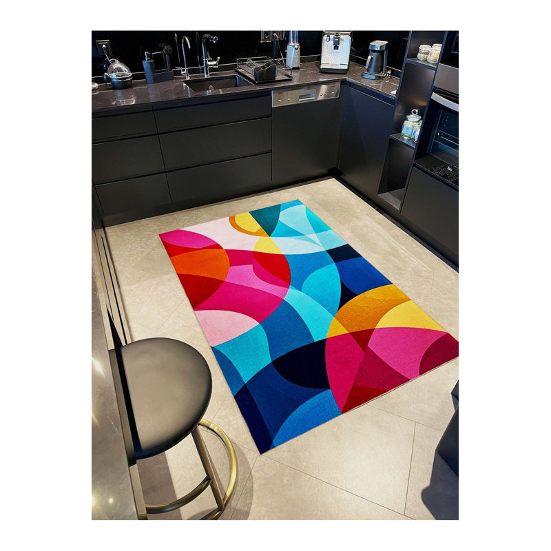 Tapis décoratif multicolore lavable à motif géométrique abstrait moderne, Tapis de couloir 3 pi 3 po x 6 pi 7 po inclus