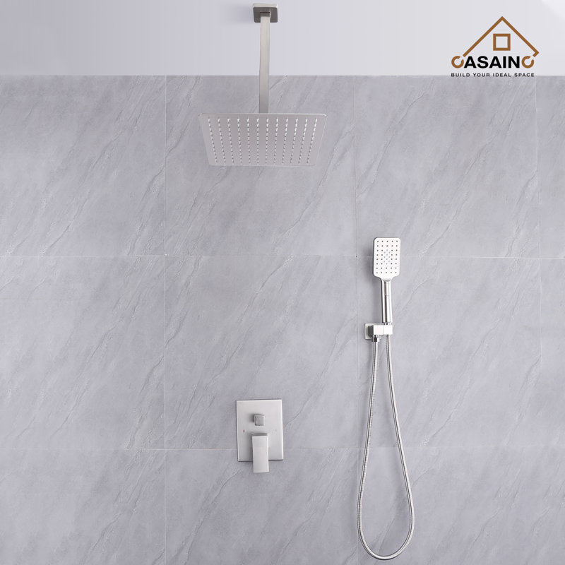 Brushed Nickel Ceiling Mounted Rain Shower System with Handheld