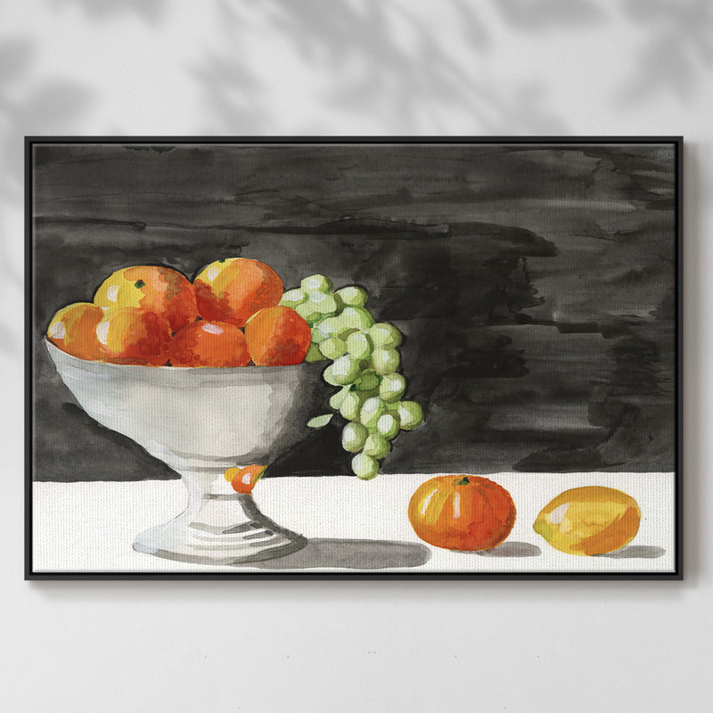 Aquarelle, bol à fruits II - impression, H 25 po x l 37 po x P 2 po, Toile avec cadre flottant noir