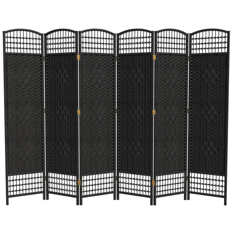 67" x 64" Weave 5 Panel Room Divider, Black, 6