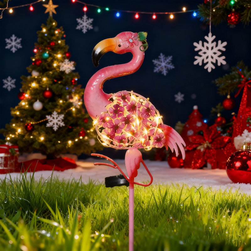 Statue de jardin Flamingo avec lumière solaire | Piquet de jardin Animal
