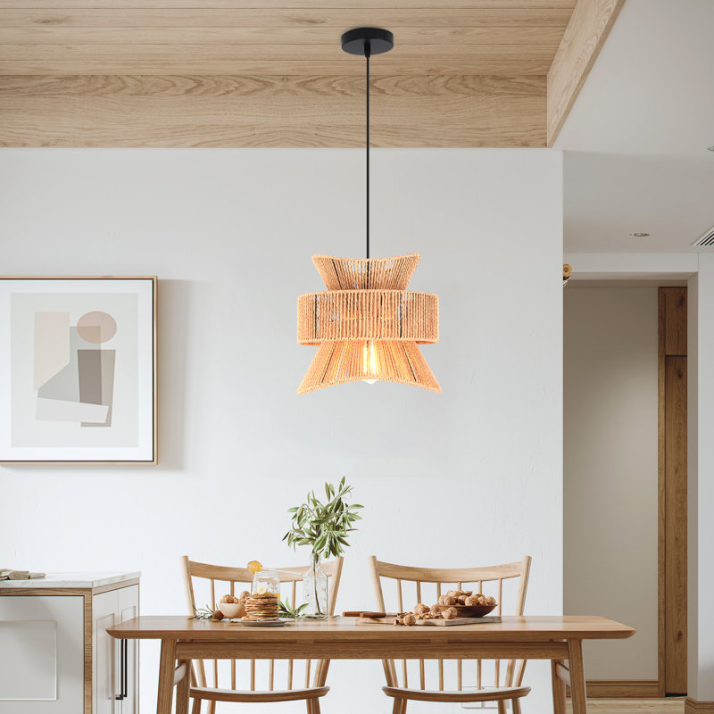 1 - Light Farmhouse Boho Geometric Rattan Pendant Light