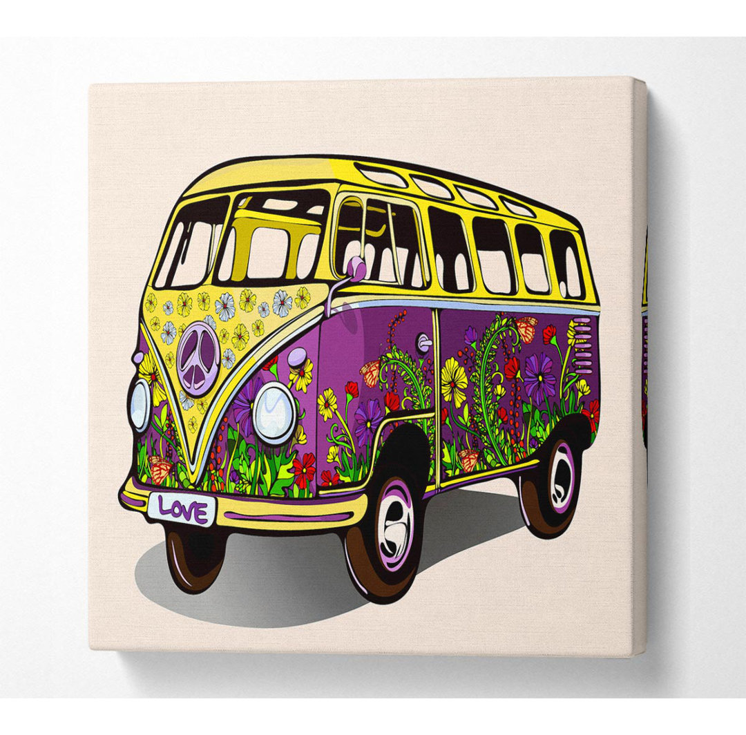 Flower Power VW Camper Van - Kunstdrucke aus gewickelter Leinwand