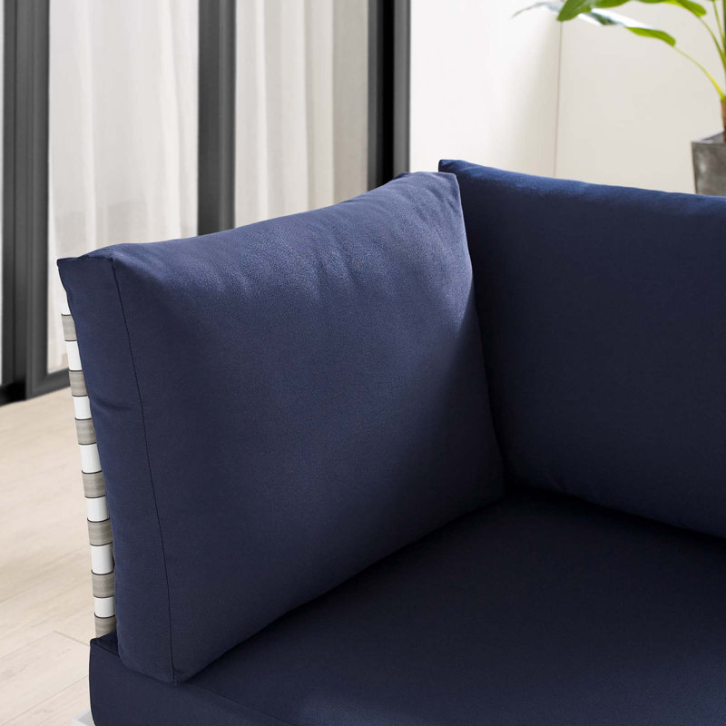 Ensemble de sièges de patio en aluminium 4 pièces Harmony, Toile bleu marine Sunbrella®, Brun clair