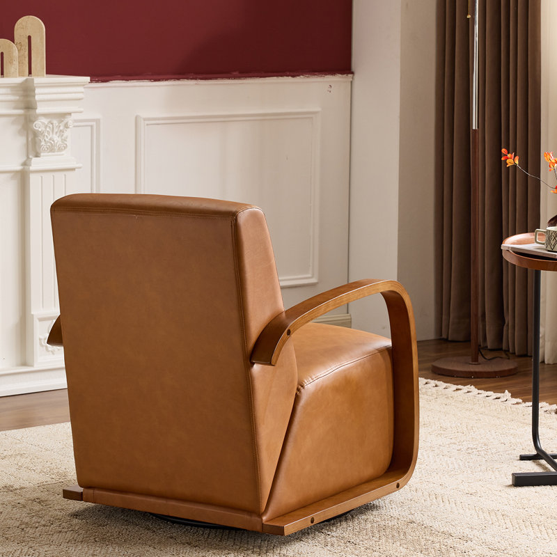 Fauteuil d'appoint pivotant rétro avec accoudoirs en bois massif