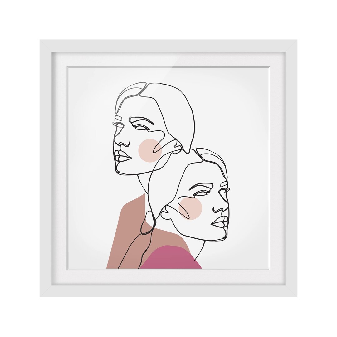 Gerahmtes Poster Line Art Women Portrait Cheeks Pink