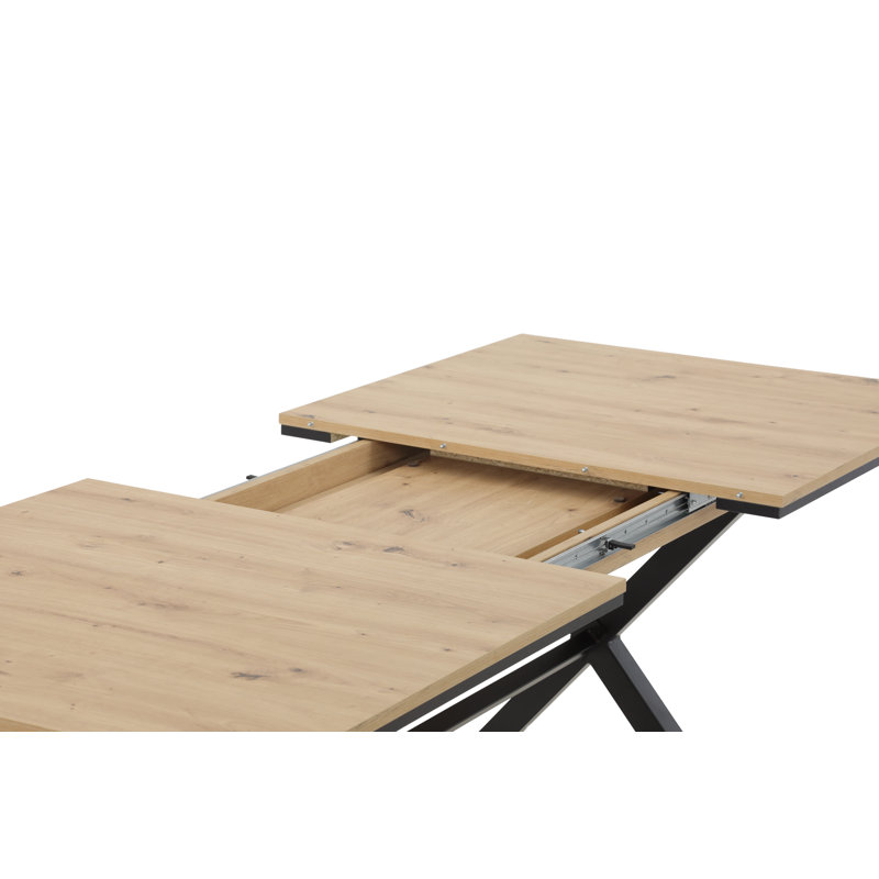 Sybil Extendable Metal Base Dining Table, Artisan Oak