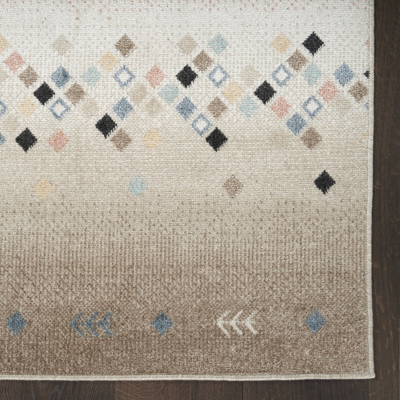 Lajeune Geometric Machine Washable Area Rug in Beige, Runner 2' x 6'