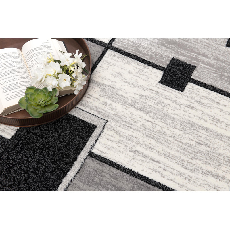 Tapis gris à motif abstrait Dillup-Jones, Rectangle 2 pi x 2 pi 3 po