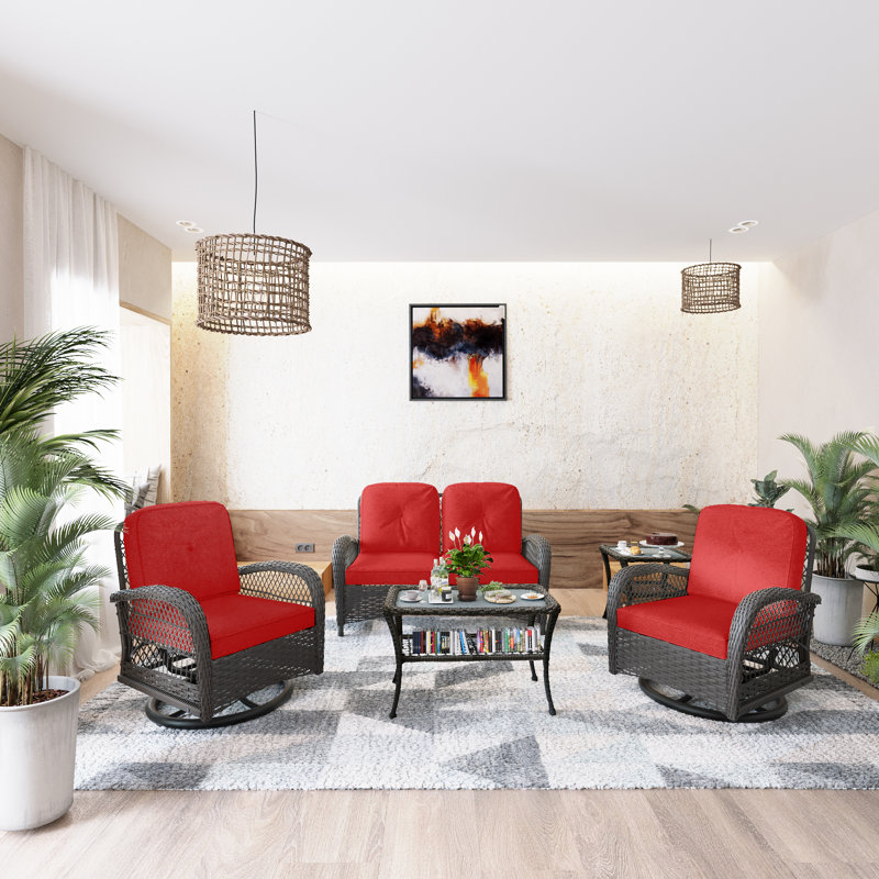 Nelle 4 - Person Patio Conversation Set with Cushions, Red