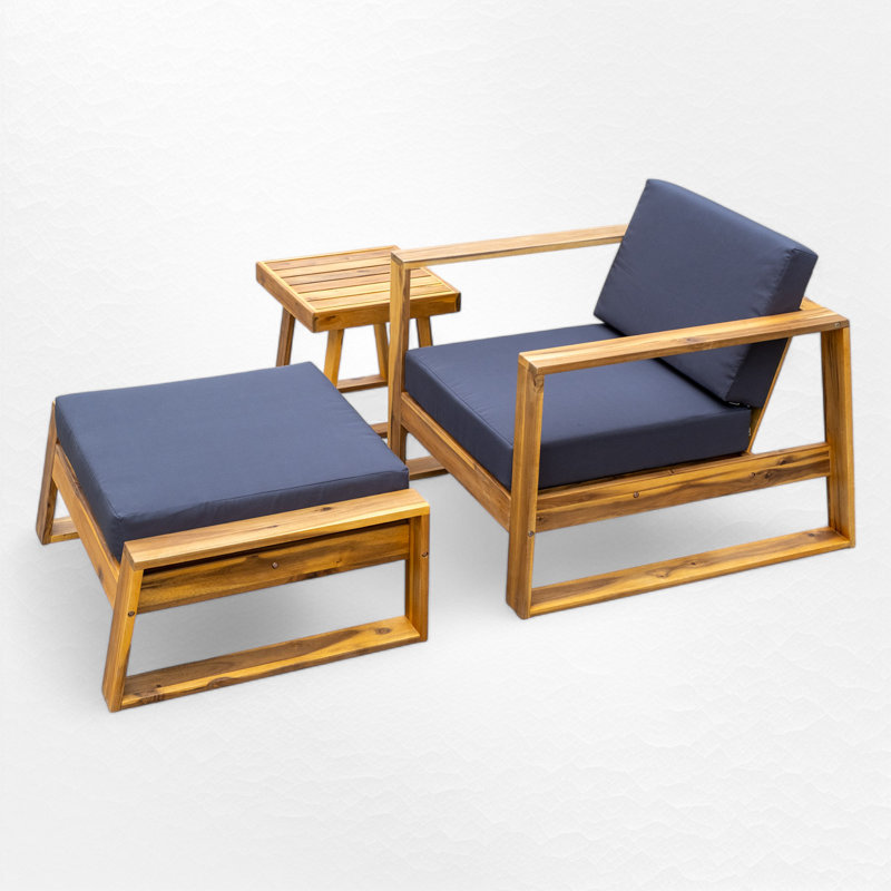 Outdoor Solid Wood Lounge Chair Set, Gray