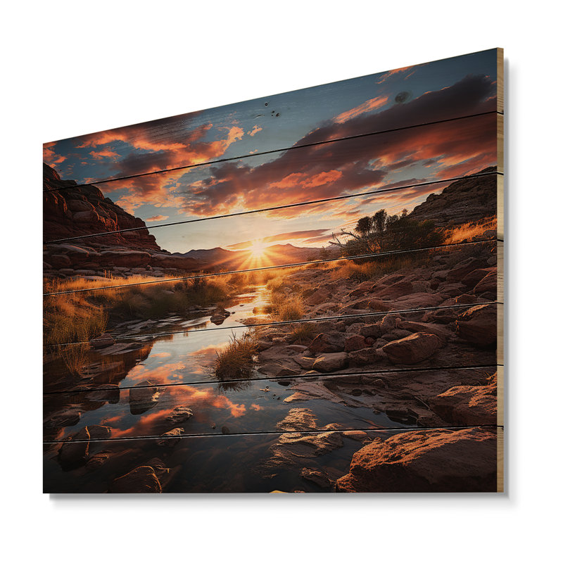 Coucher de soleil à Utah Mountain II sur bois, H 10 po x l 20 po x P 0,78 po