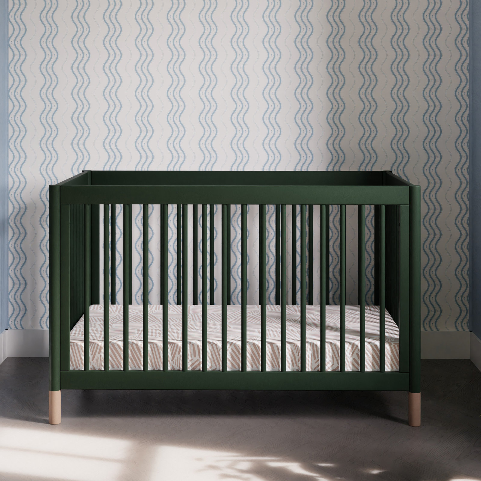 Gelato Pine 4-in-1 Convertible Crib, Forest Green/Beige
