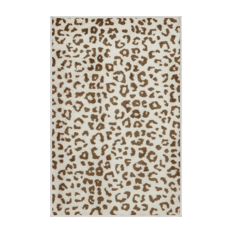  Tapis blanc lavable à gros chats léopard, Rectangle 6 pi x 9 pi