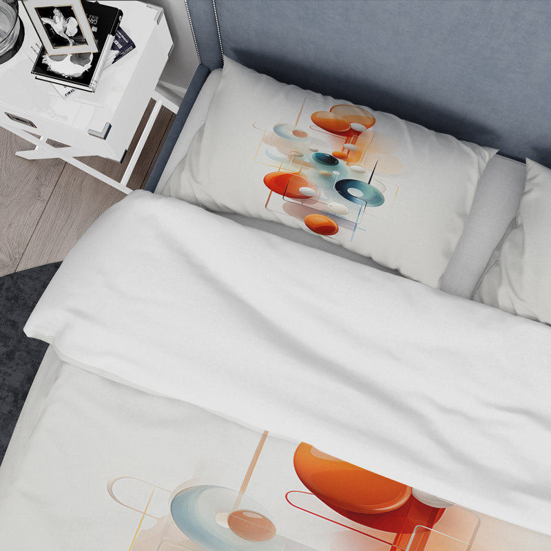 Ensemble de housse de couette géométrique orange et bleu à motif de cercles harmonieux II