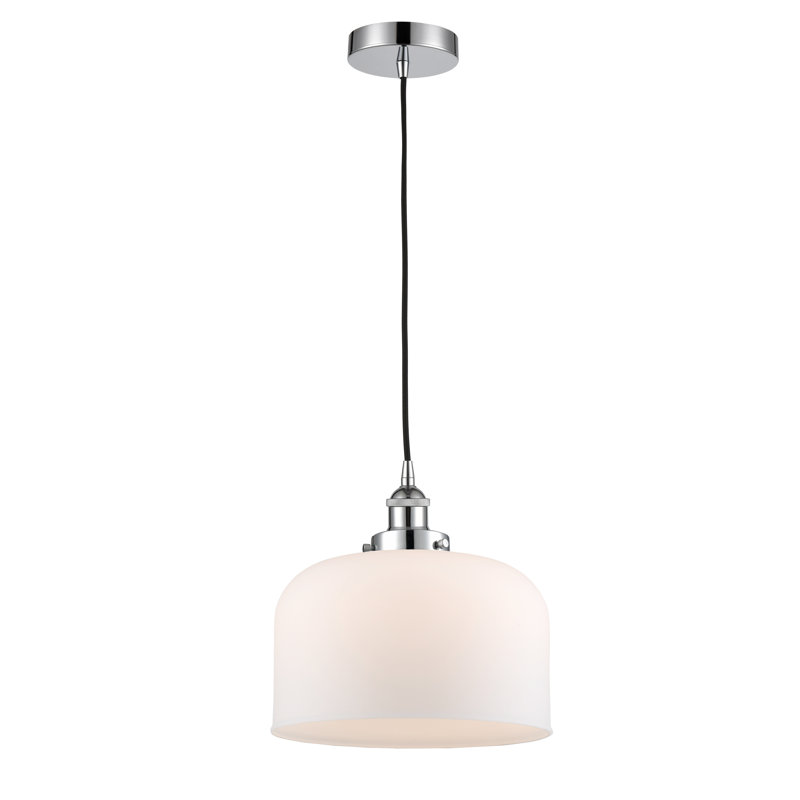 Pattie Bell 1-Light Dimmable Adjustable Height Single Pendant, Matte White, Polished Chrome