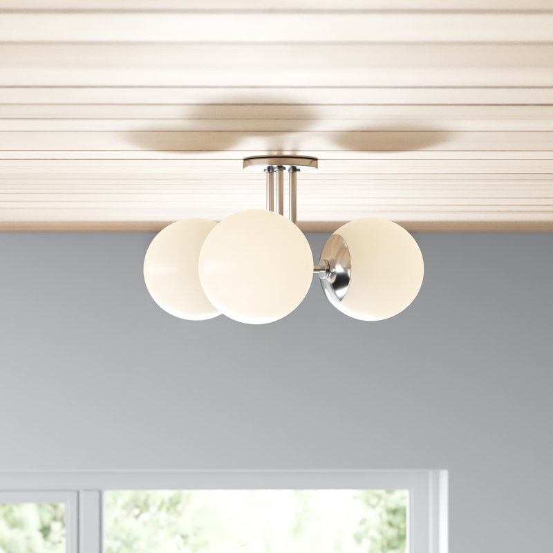 Luna Glass Semi Flush Mount, Polished Nickel