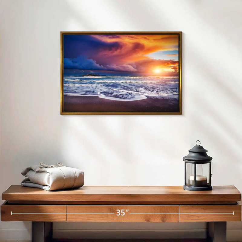 Ciel au coucher du soleil, Cadre flottant doré, 19 po x 13 po