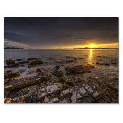 «Orange Sunset Over The Sea II», reproduction d'art sur toile encadrée