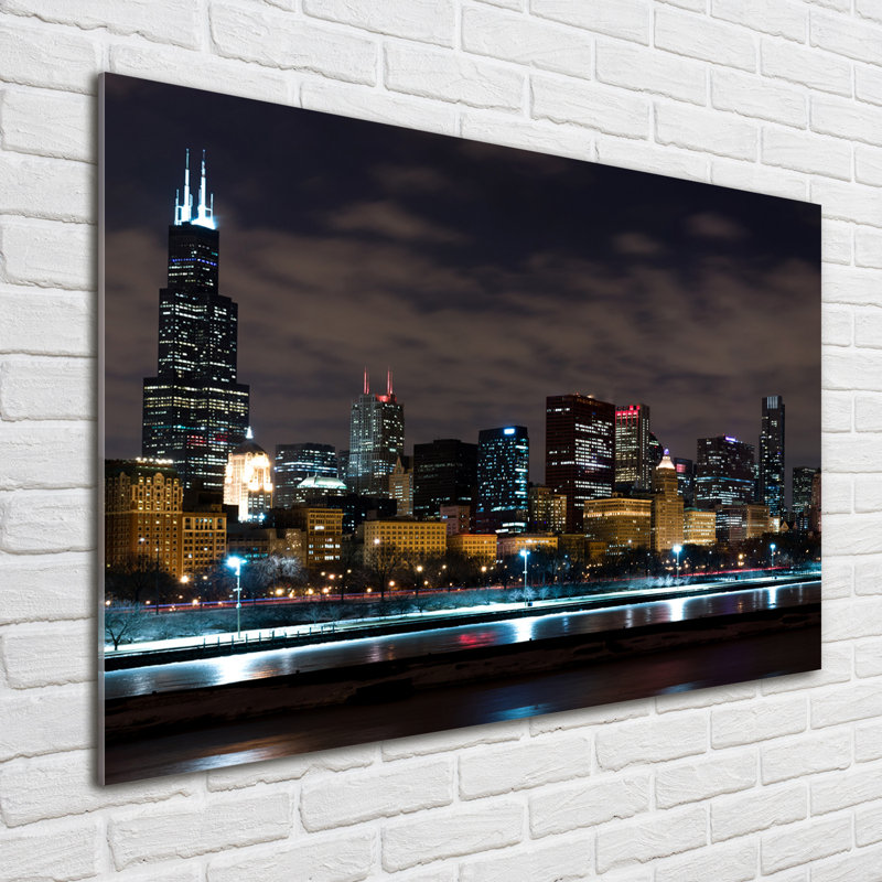 Chicago By Night - Unframed Art Prints on Glass