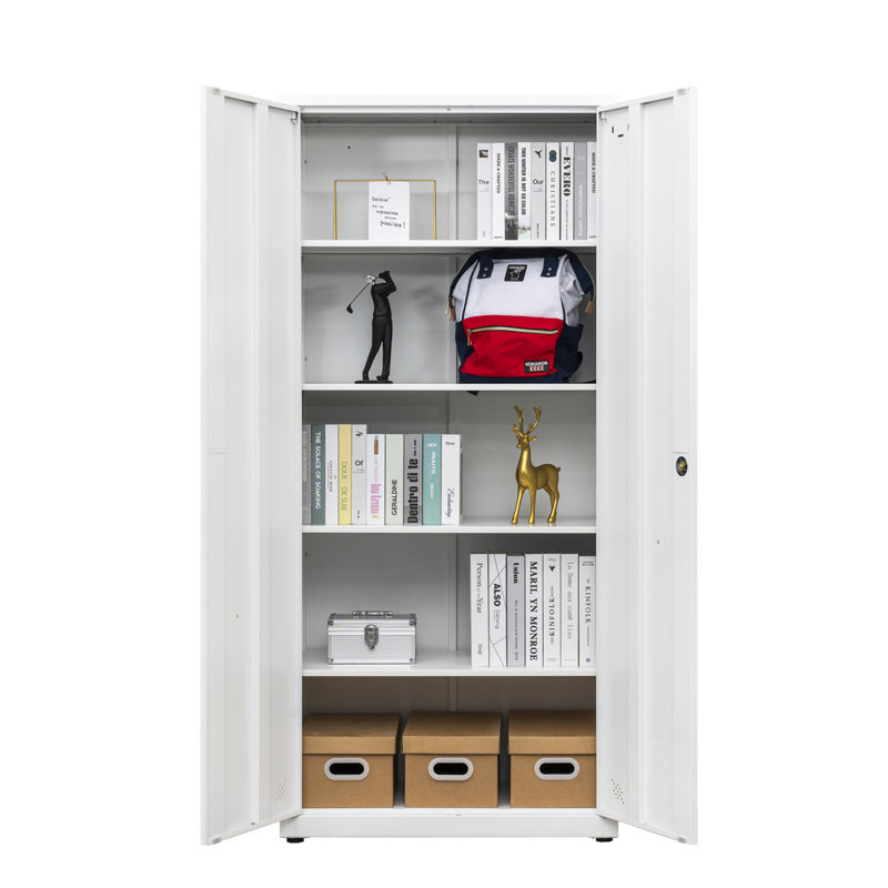 High Storage Cabinet With 2 Doors And 4 Partitions To Separate 5 Storage Spaces, Home/ Office Design, White